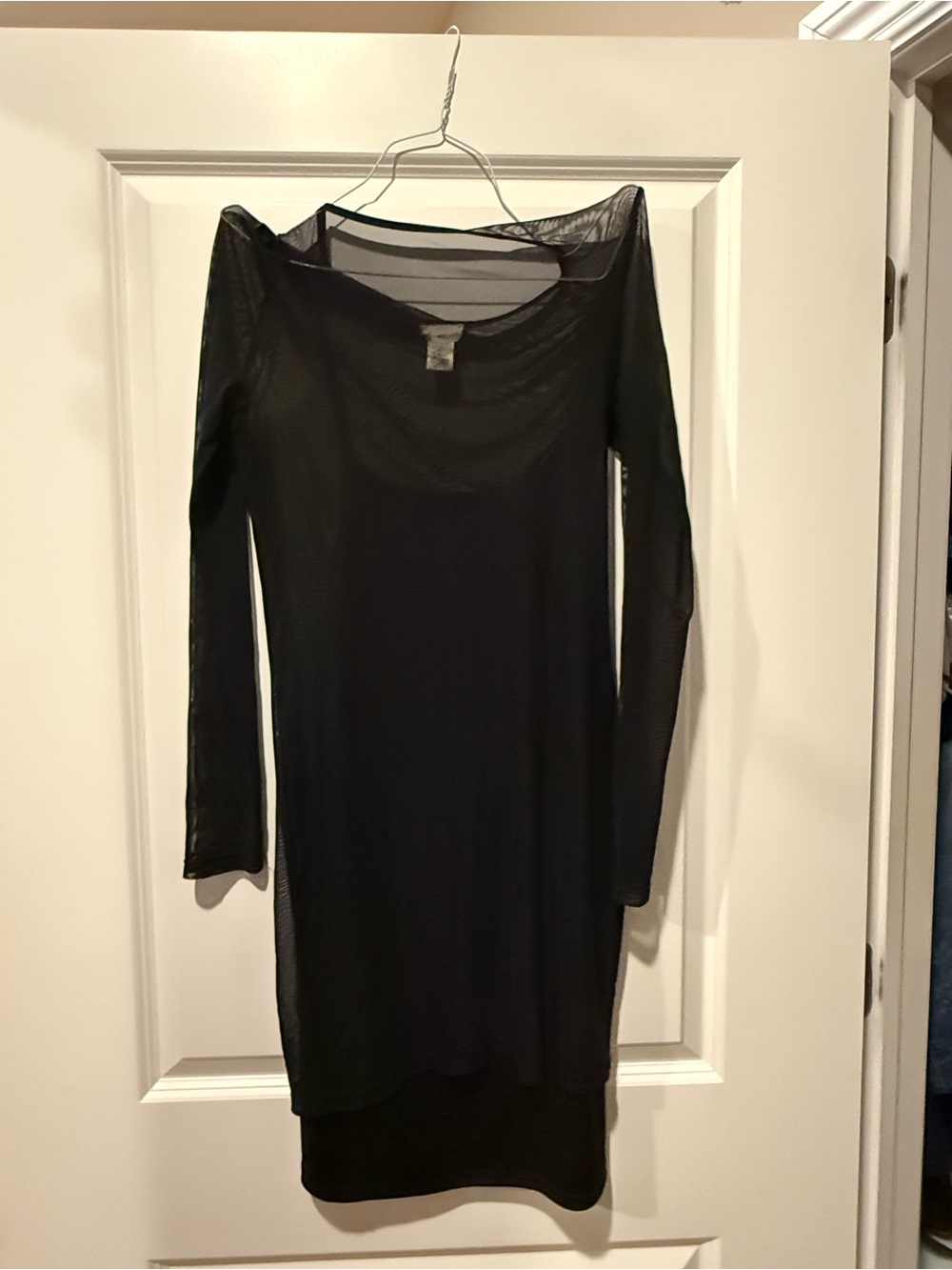 Wet Seal Black Long Sleeve Mesh Overlay Dress